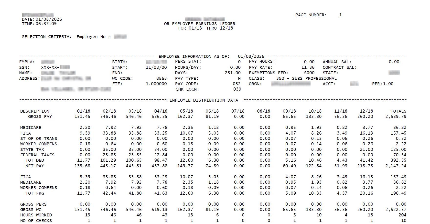 Employee Ledger Report